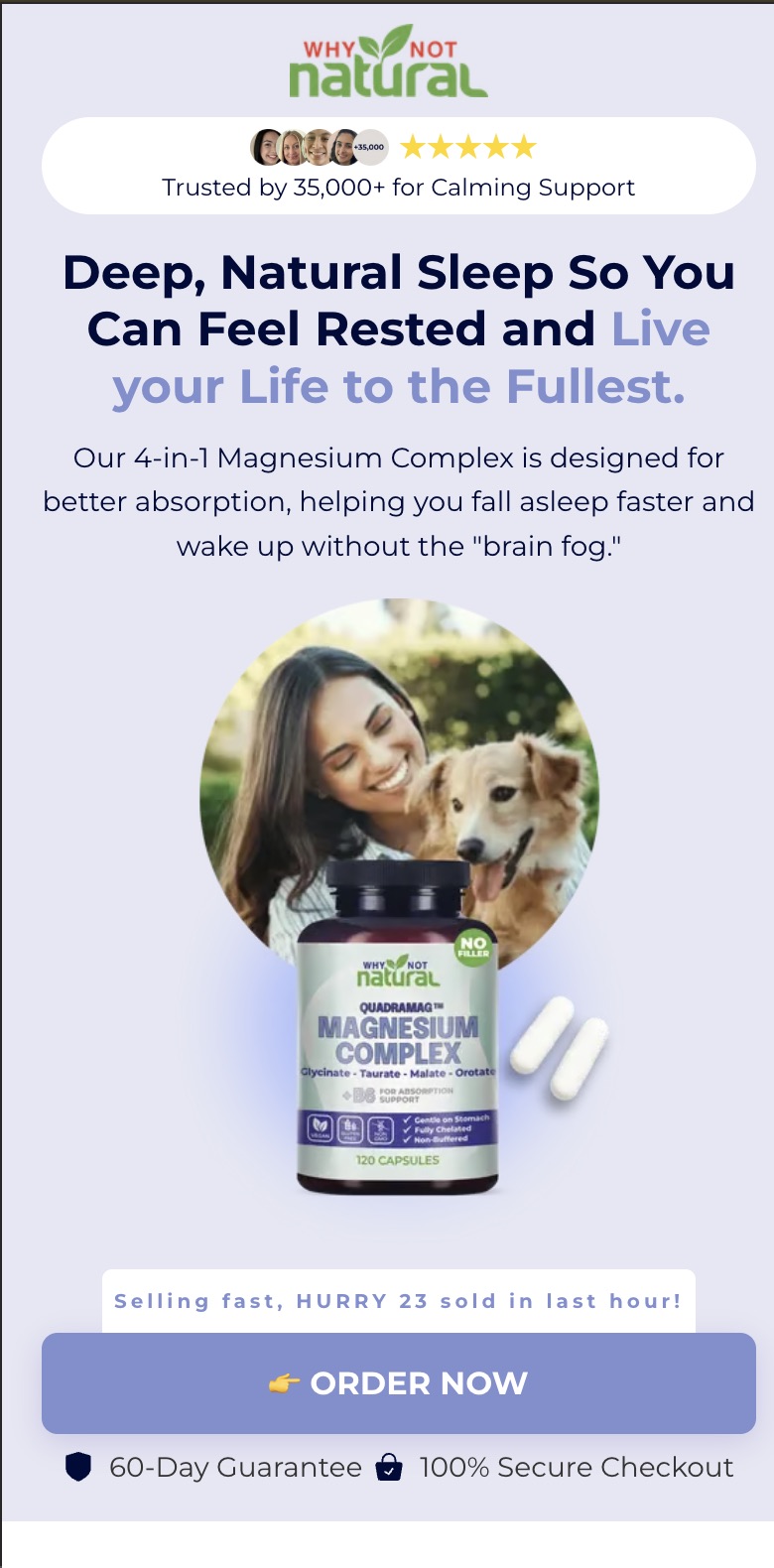 Winning Why Not Natural landing page for Magnesium Complex